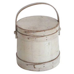 19thc Original Cream Painted Firkin From New England