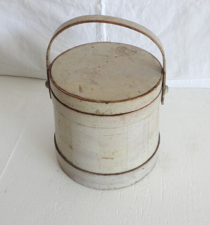 Pine 19thc Original Cream Painted Firkin From New England