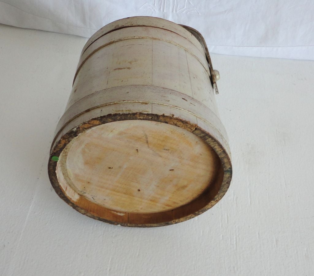 19thc Original Cream Painted Firkin From New England 1