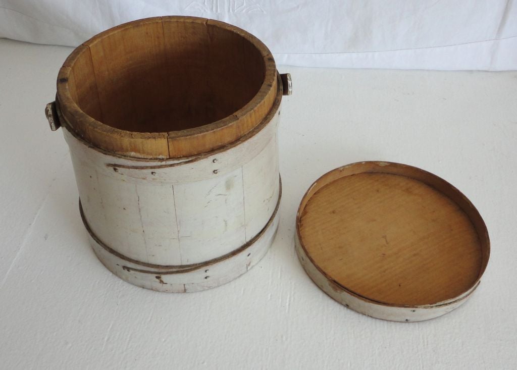 19thc Original Cream Painted Firkin From New England 2