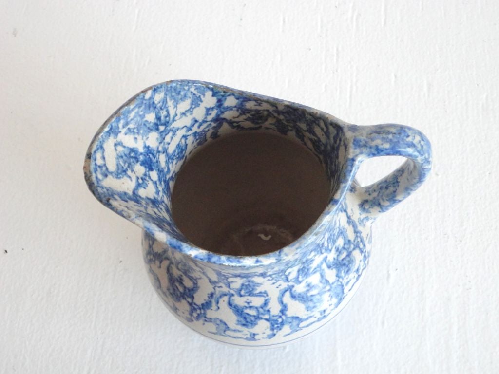 American 19thc Sponeware Pottery Water Pitcher From Pennsylvania