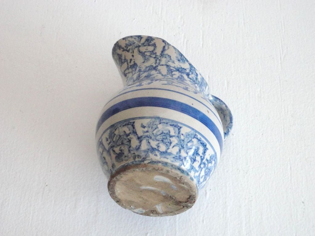 18th Century and Earlier 19thc Sponeware Pottery Water Pitcher From Pennsylvania