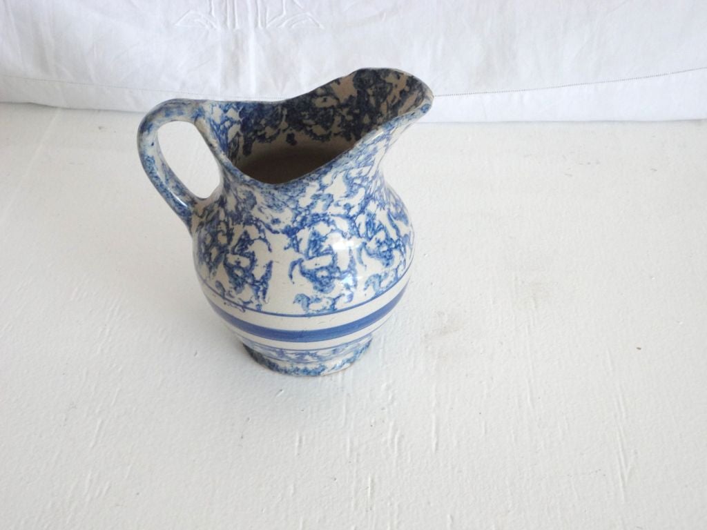 19thc Sponeware Pottery Water Pitcher From Pennsylvania 1