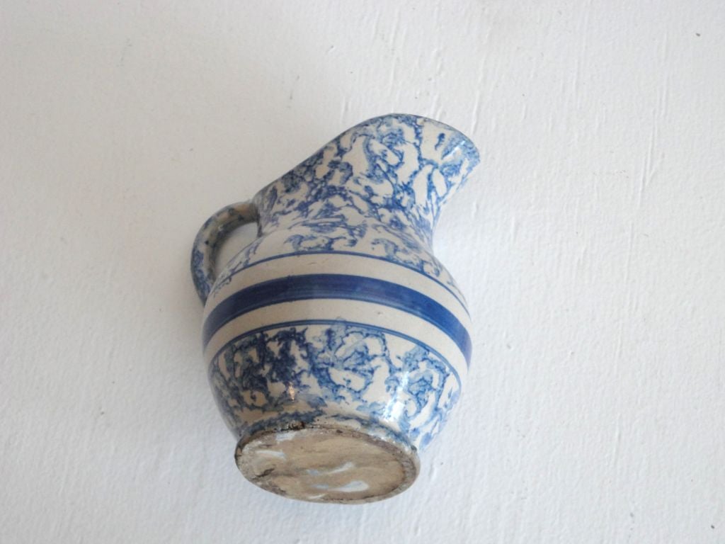 19thc Sponeware Pottery Water Pitcher From Pennsylvania 2
