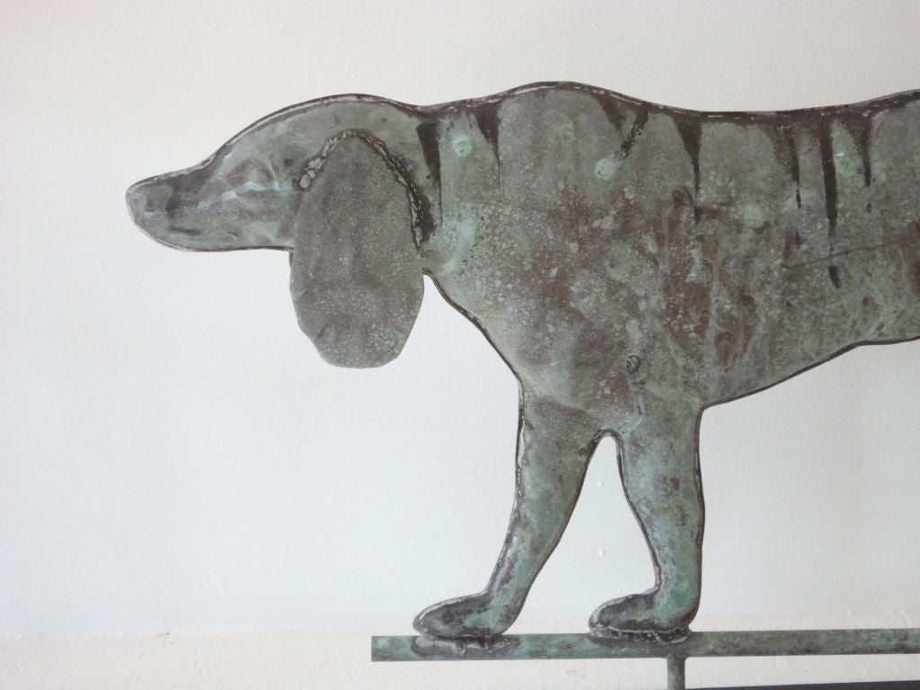 Late 19thc Dog Hollow Body Weathervane On Iron Stand