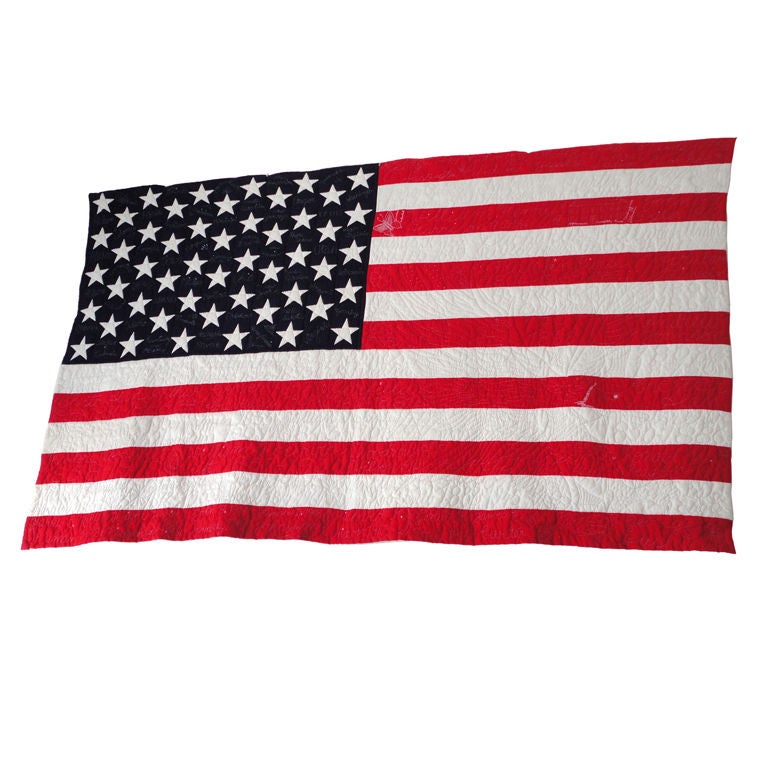 Fantastic Late 20thc Embrdered Flag Quilt W/presidents Names