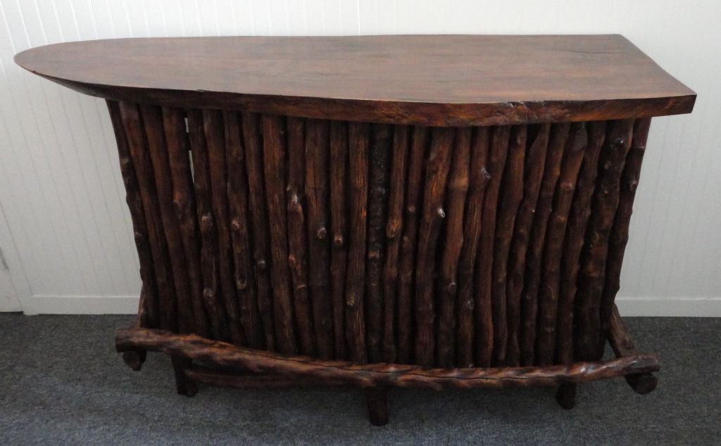 1930's Rustic Hickory & Pine Bar W/ Three Bar Stools
