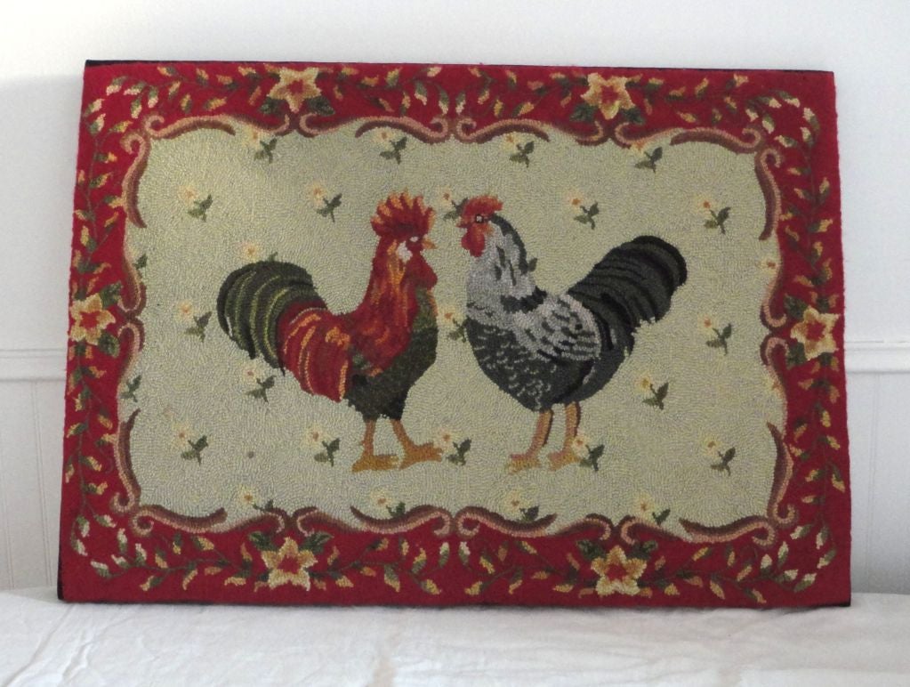 Hand Hooked Mounted Roster Rug From Ohio