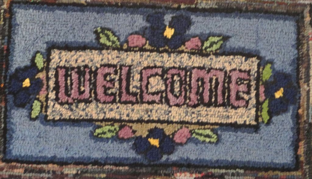 Wonderful and simple mounted hand-hooked rug from Pennsylvania. Great multi-colors from Lancaster County, PA. Very good condition.
 