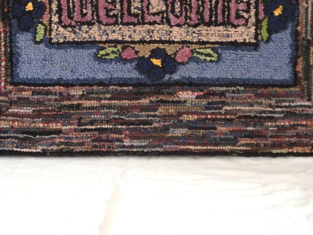 American Hand-Hooked Mounted Welcome Rug from Pennsylvania For Sale