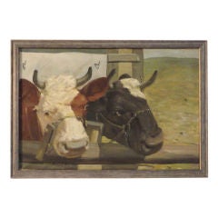 Antique Early 20thc Signed 
Dated 1924 Charming Cows Painting