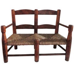 19thc Childs Settle Bench From New England W/original Rush Seat