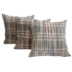 Fantastic Multi Colored 19thc Rag Rug Pillows W/linen Backing