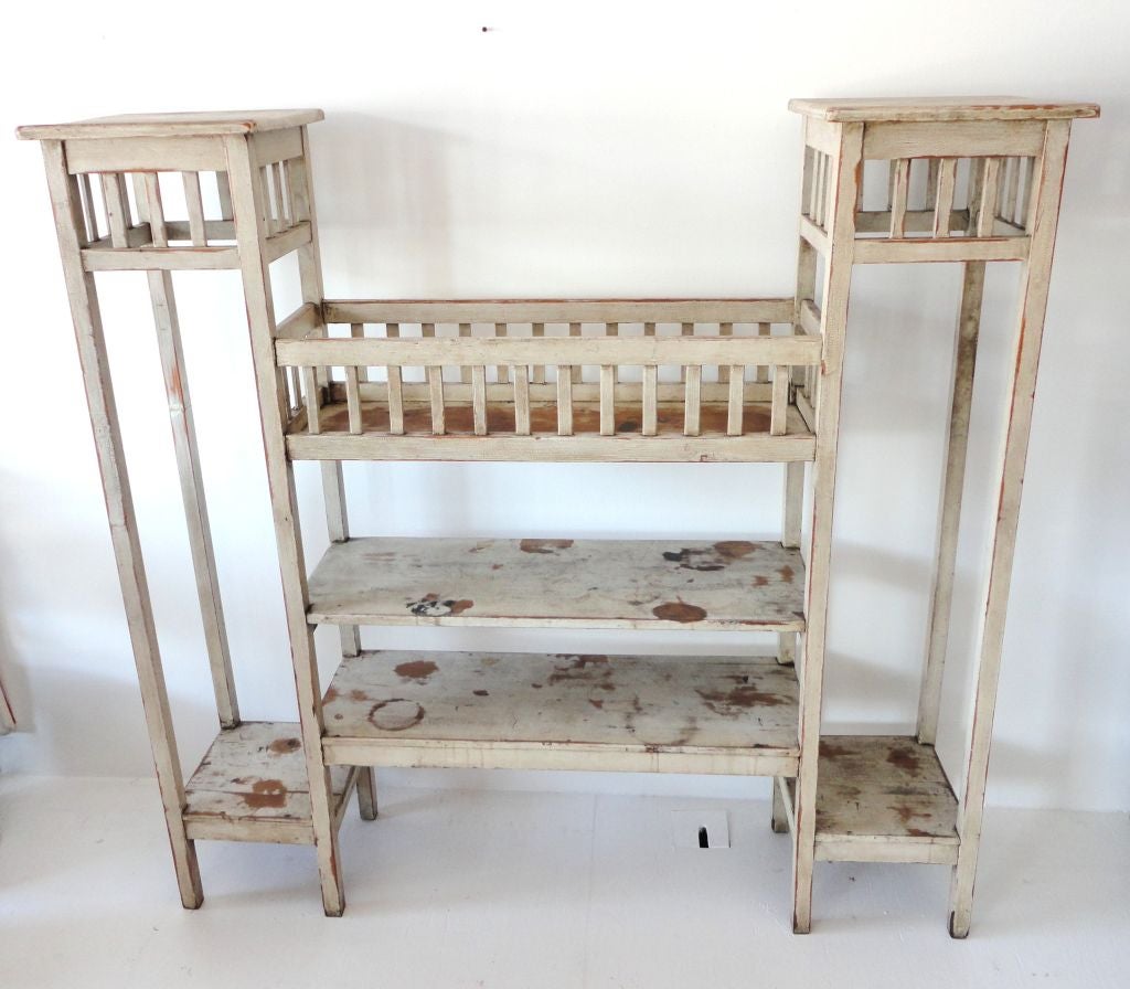 Early 20thc Original White Painted Plant Stand