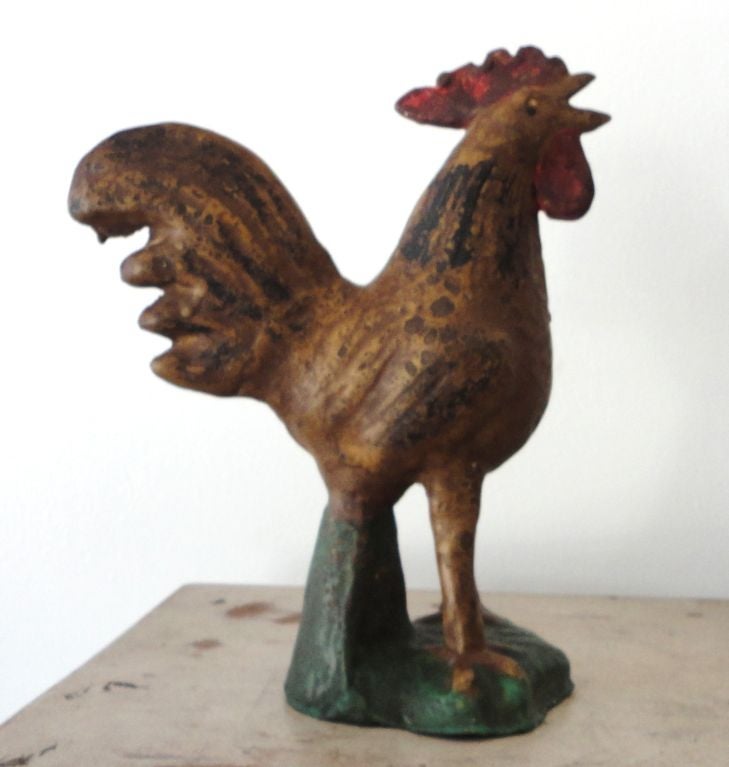 19thc Original Painted Rare  Redware Rooster Bank 3