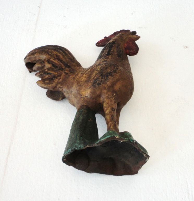 19thc Original Painted Rare  Redware Rooster Bank 4