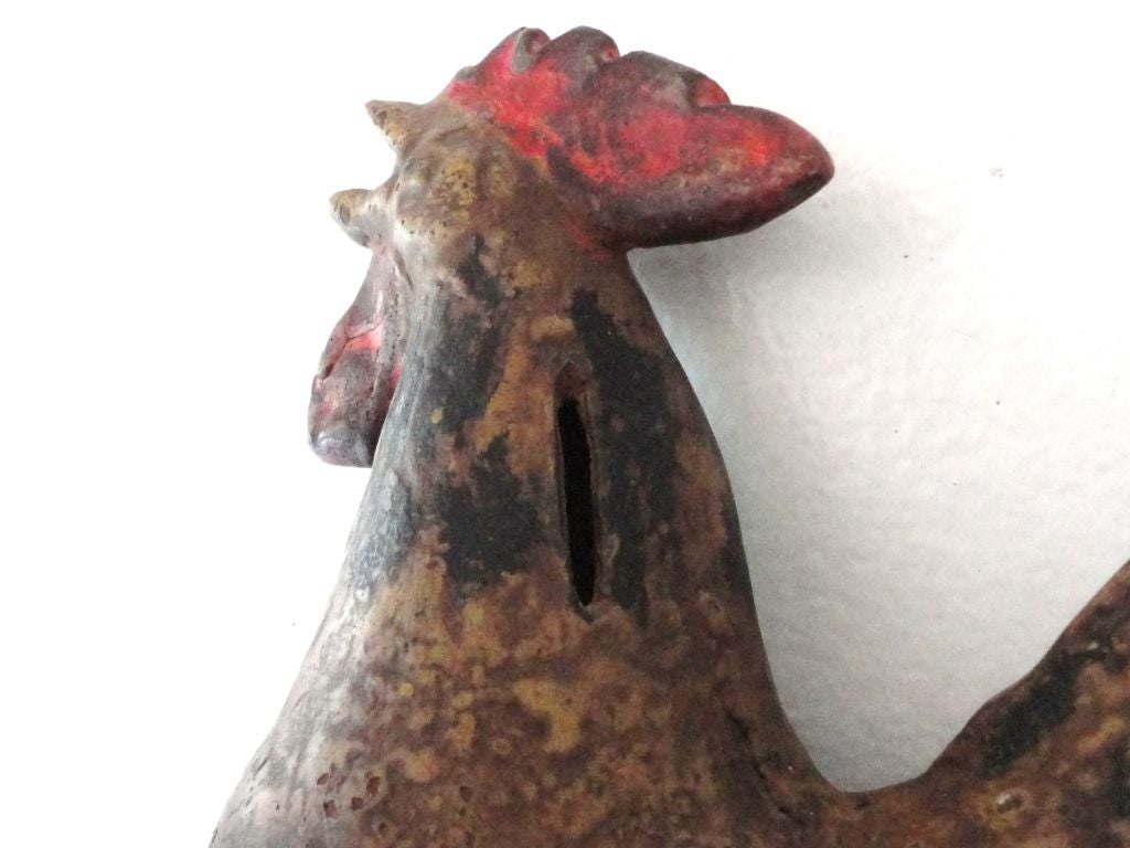 19thc Original Painted Rare  Redware Rooster Bank 5
