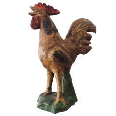 Antique 19thc Original Painted Rare  Redware Rooster Bank