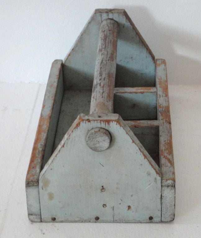 American 19thc Original Robin Egg Blue Painted Tool Carrier