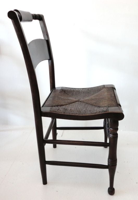 Pine Set Of Six Natural 19thc Hitchcock Chairs W/original Rush Seats