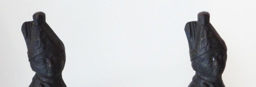 Pair Of 19thc Cast Iron Soldiers Fireplace Andirons