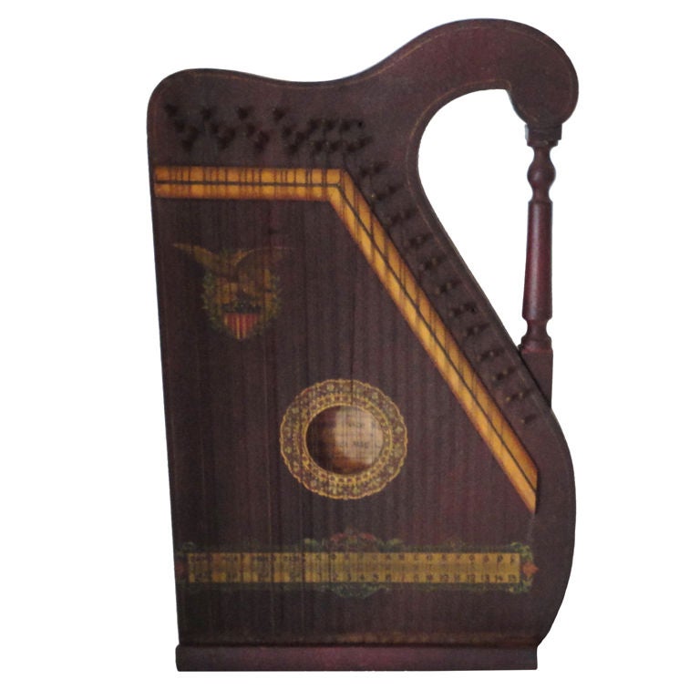 19thc Original Painted Surface Patriotic Harp W/ Eagle & Shield