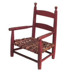 19thc Original Red Painted Childs Chair From New England