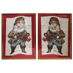 Pair Of Framed Fabric Lithos.19thc Santas/dated 1886