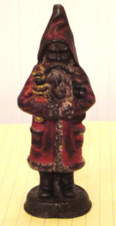 Rare  Original Painted 19thc Dated  1890 Santa  Iron Door Stop
