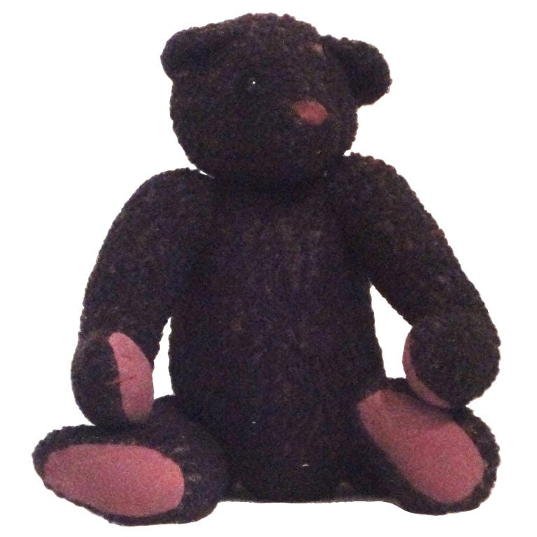 1930's Black Curly Mohair Humpback Bear W/jointed Arms And Legs