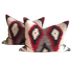Vintage Large  Navajo Weaving Eye Dazzler Pillows W/black Linen Backing