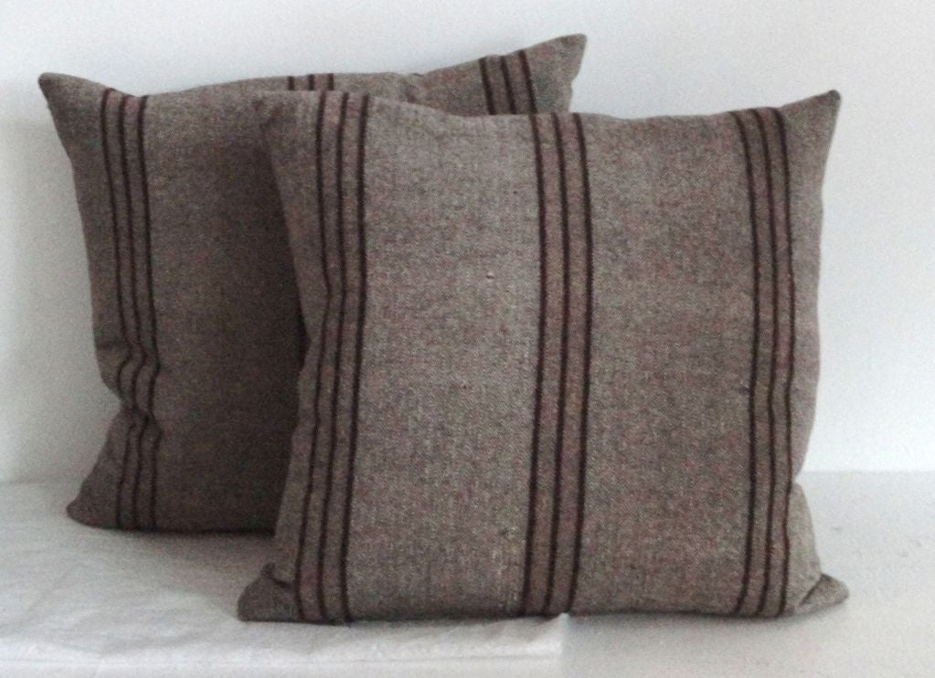 Early 20thc Wool Saddle Blanket Wool Pillows W/brown Linen Back