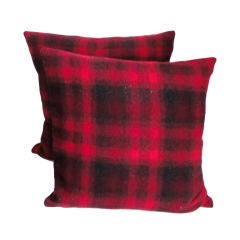 Vintage 1930's Buck Plaid Wool Pendleton Blanket Pillows W/black Linen