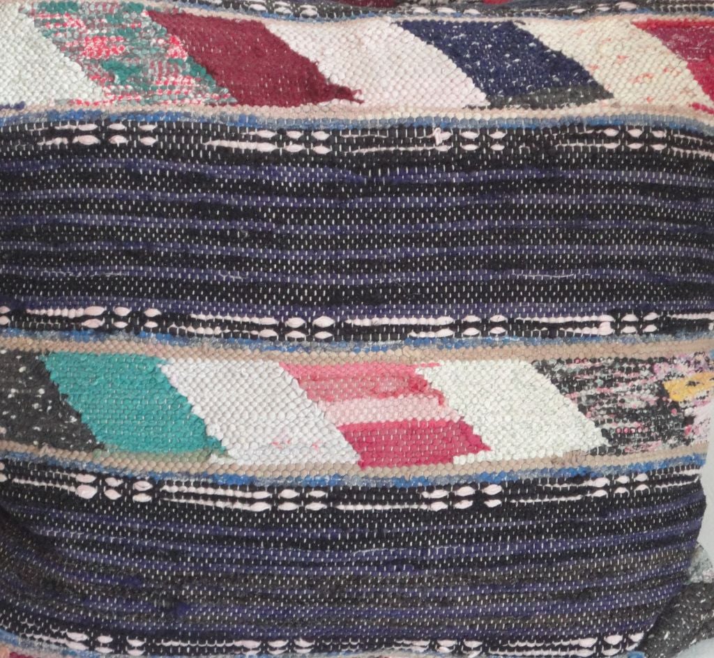 FANTASTIC INDIGO BLUE MIXED WITH MULTI COLORED RAG RUG PILLOWS.BLUE LINEN BACKING.ONE PAIR IN STOCK.SOLD AS A PAIR.