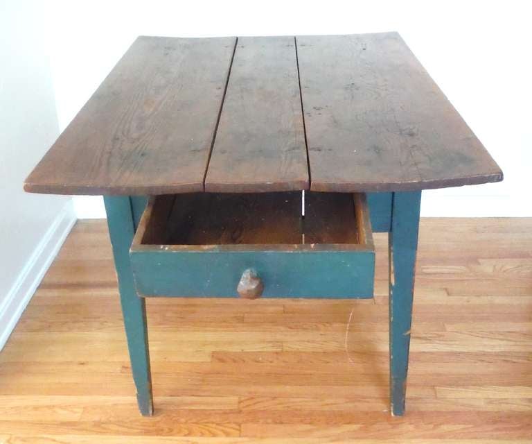 19thc Original Green Painted Three Board Top Farm Table at 1stDibs