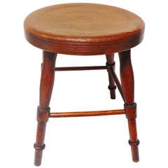 19thc Walnut Hand Made Stool From New England-Dated 1898