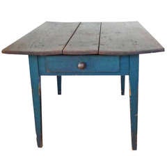 19thc Original Green Painted Three Board Top Farm Table