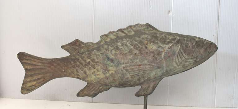 Early 20th Century Full Body Fish Weathervane on a Stand In Distressed Condition In Los Angeles, CA