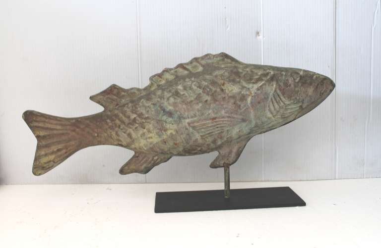 Early 20th Century Full Body Fish Weathervane on a Stand 2