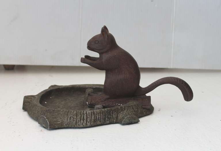 American Original  Painted Squirrel  and  Log Base Nut Cracker