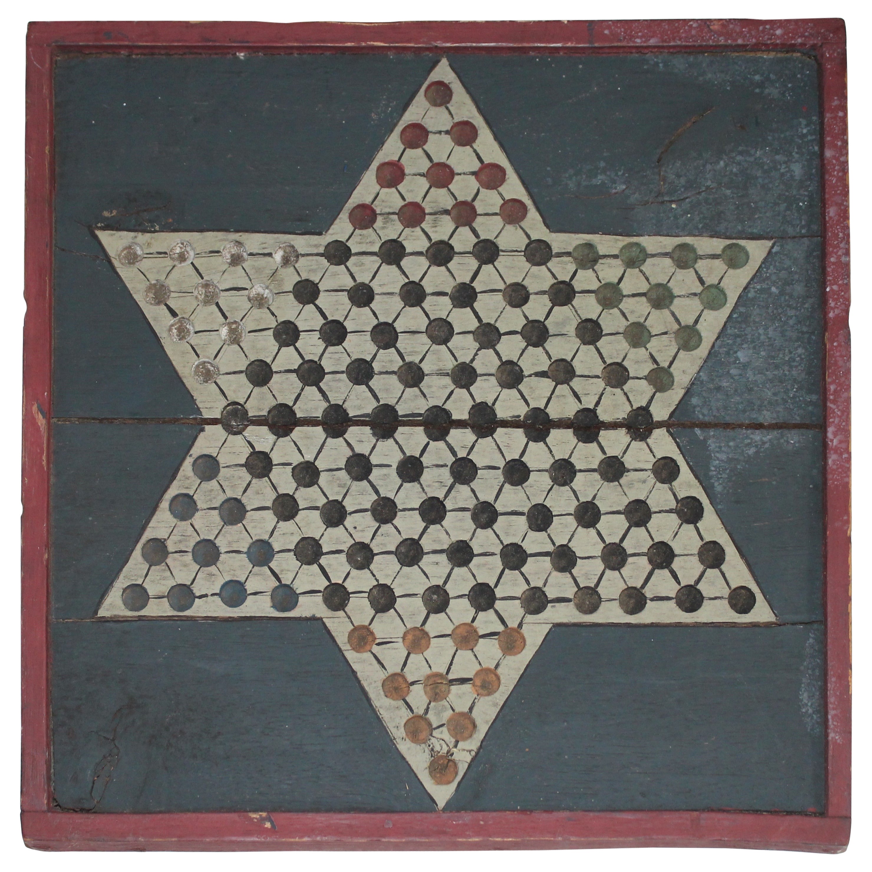 19Th C Early Original Painted  Chinese Checkers GameBoard