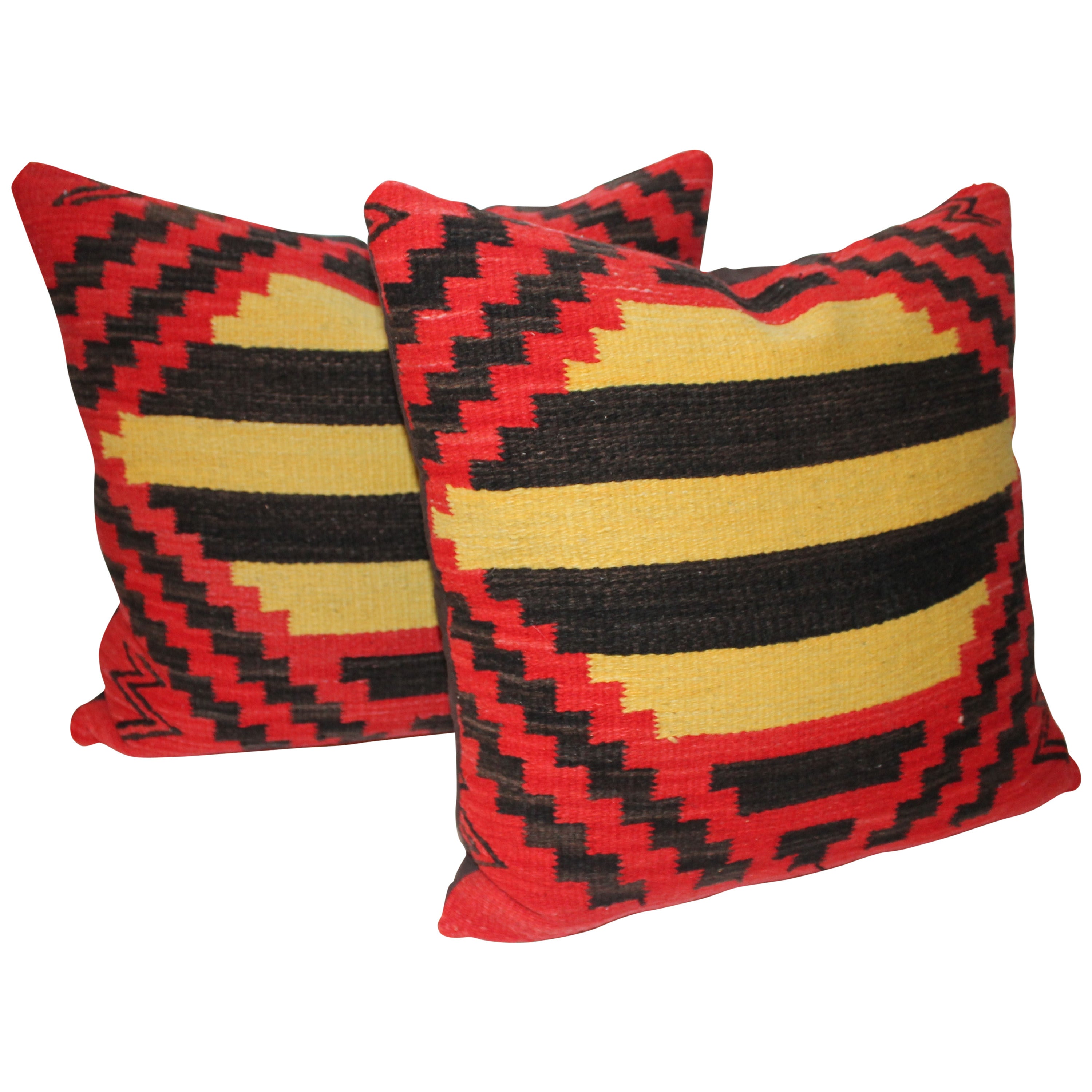Pair of Geometric Navajo Indian Weaving Pillows For Sale