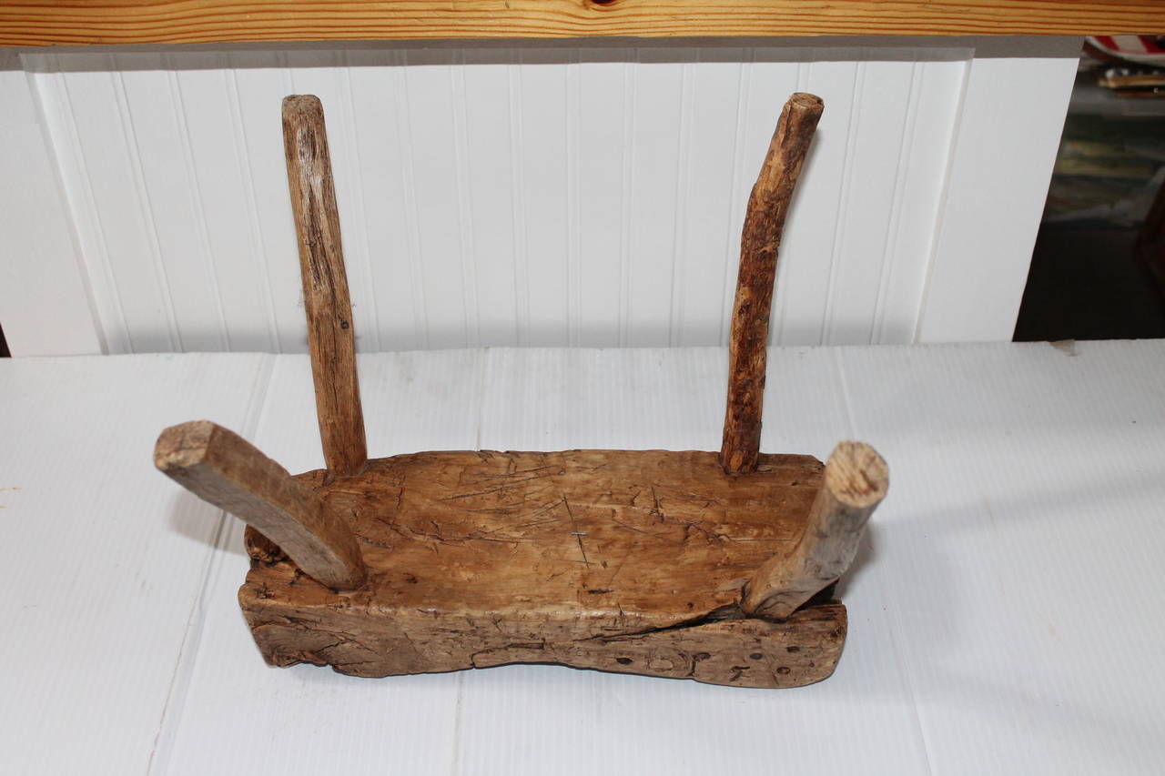 Patinated Early Rustic 19th Century Farm House Stool
