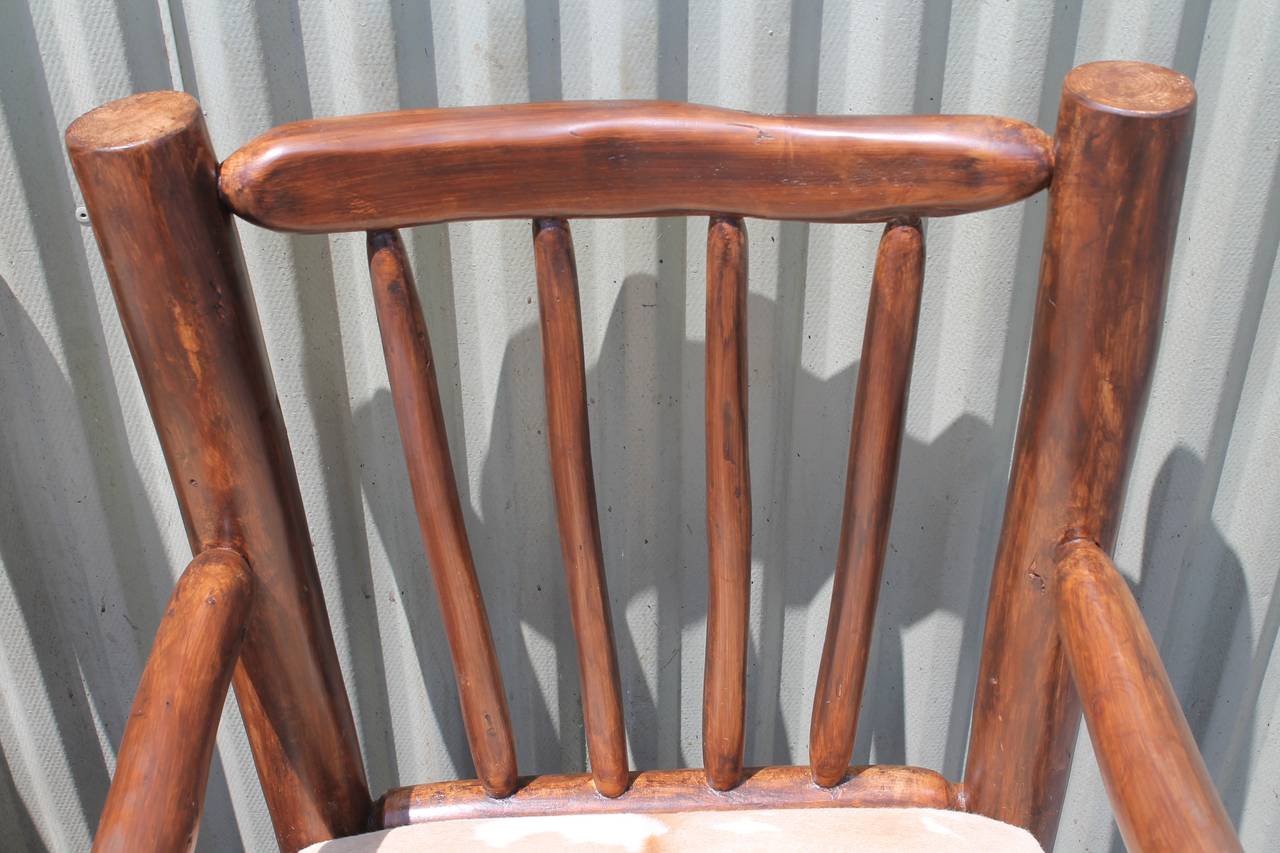 Pair of Rustic  Hickory Chairs With Cow Hide Seats In Excellent Condition In Los Angeles, CA