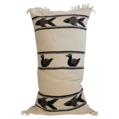 Vintage Mexican Indian Pictorial Weaving Bolster Pillow W/ Fringe