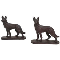 Antique Pair Of Early 20thc Iron Dog Bookends
