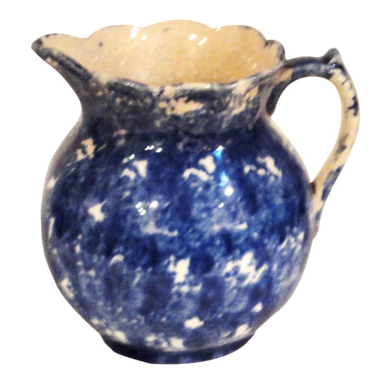 19thc Early Spongeware Milk Pitcher From Pennsylvania