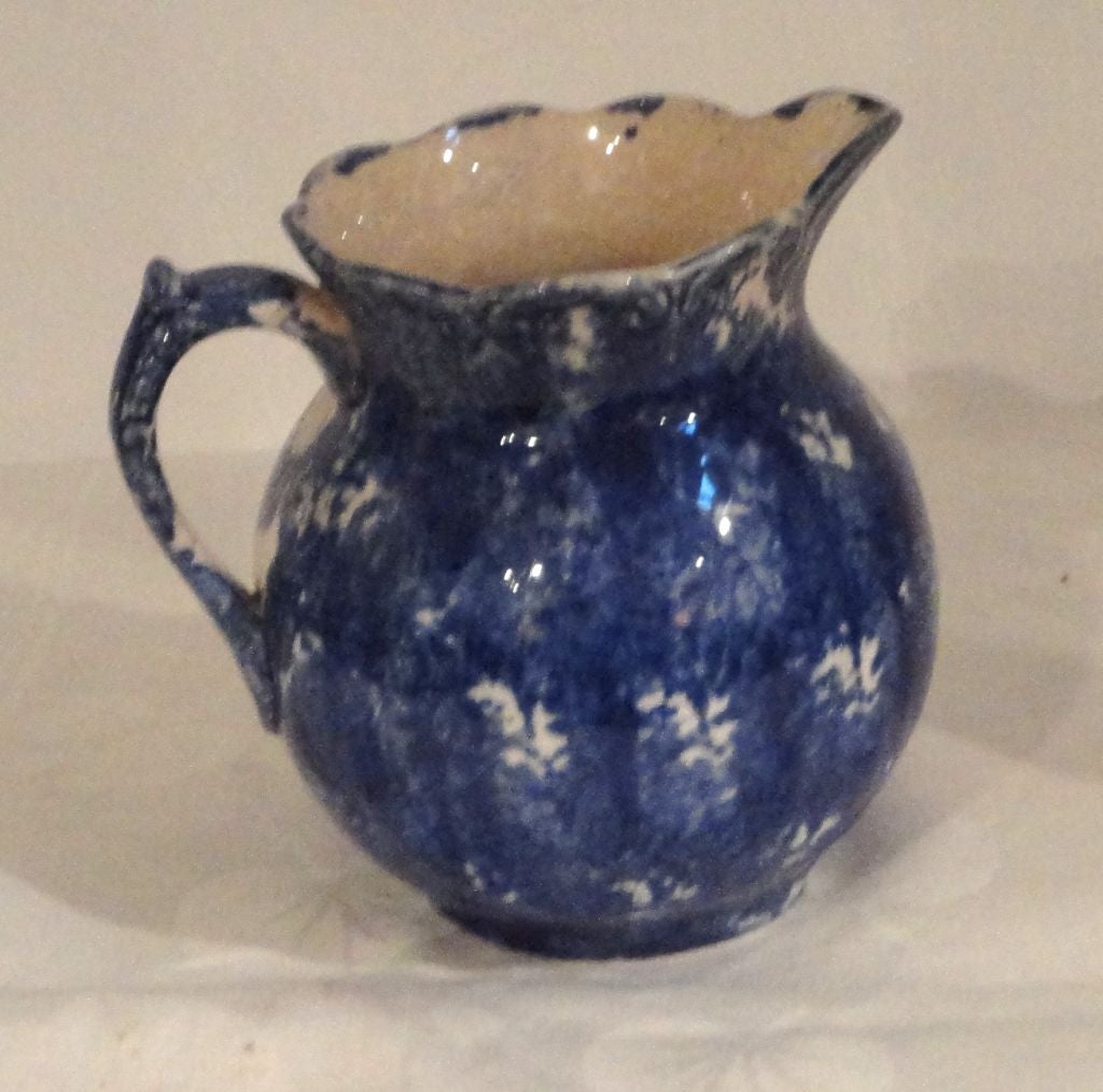 Pottery 19thc Early Spongeware Milk Pitcher From Pennsylvania