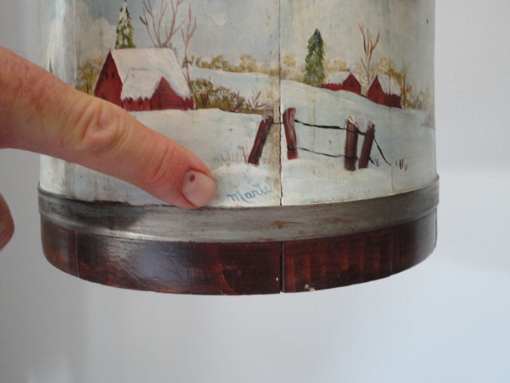 20th Century Fantastic Early 20thc Hand Painted Sugar Bucket W/snow Scene