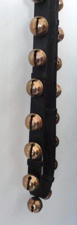 American 19thc String Of Bells On Leather Strap From Pennsylvania